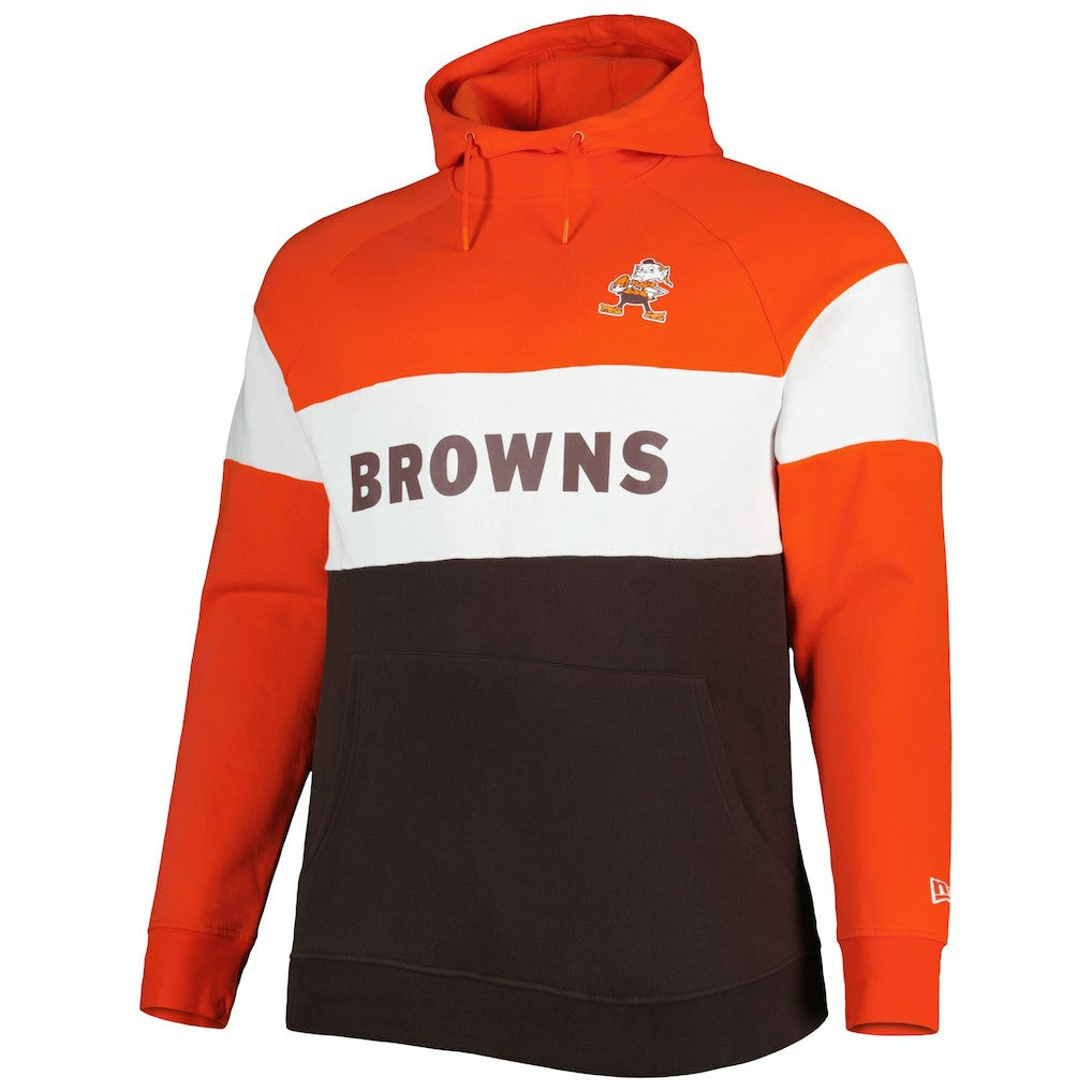 NFL Cleveland Browns Big & Tall Throwback Colorblock Fleece Raglan Pullover Hoodie
