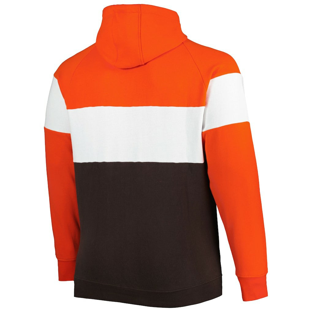 NFL Cleveland Browns Big & Tall Throwback Colorblock Fleece Raglan Pullover Hoodie