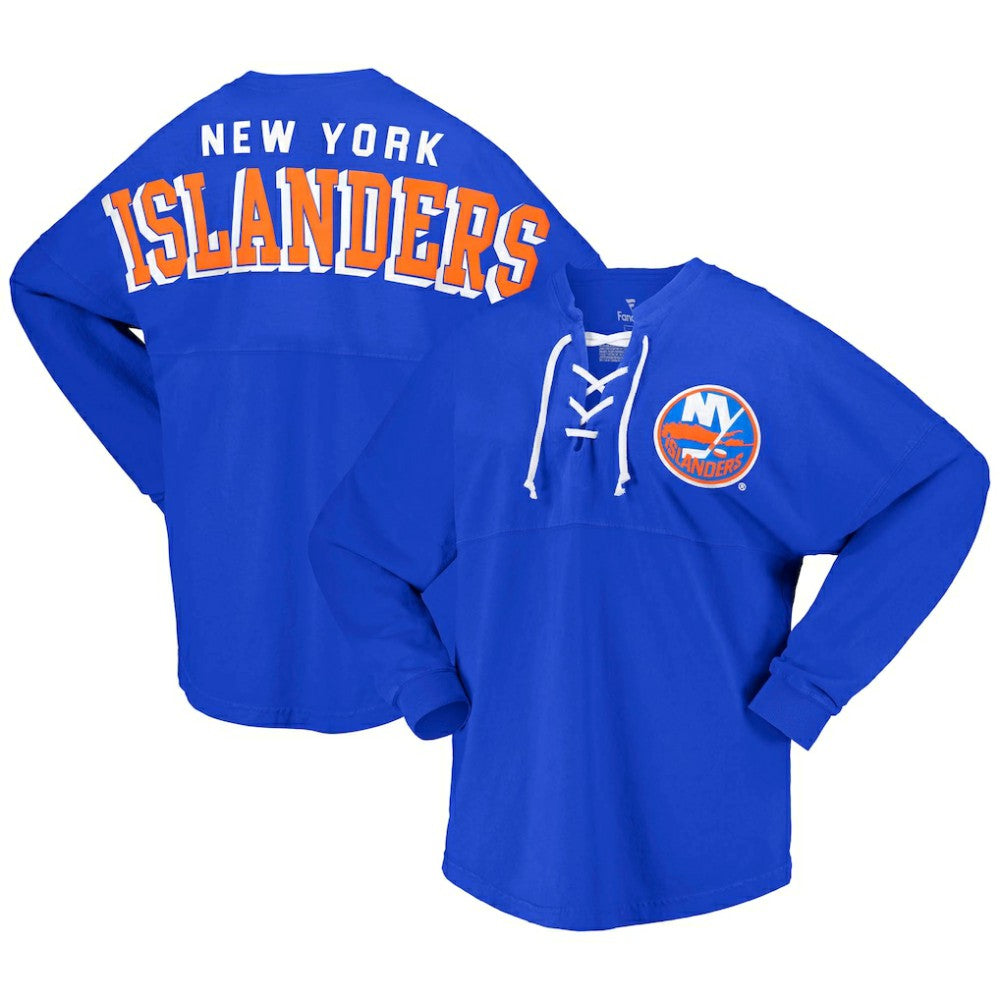 New York Islanders Fanatics Women's Spirit Lace-Up V-Neck Long Sleeve Jersey T-Shirt