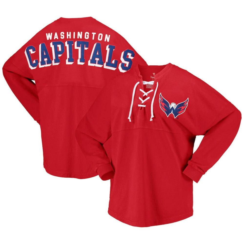 Washington Capitals Fanatics Women's Spirit Lace-Up V-Neck Long Sleeve Jersey T-Shirt