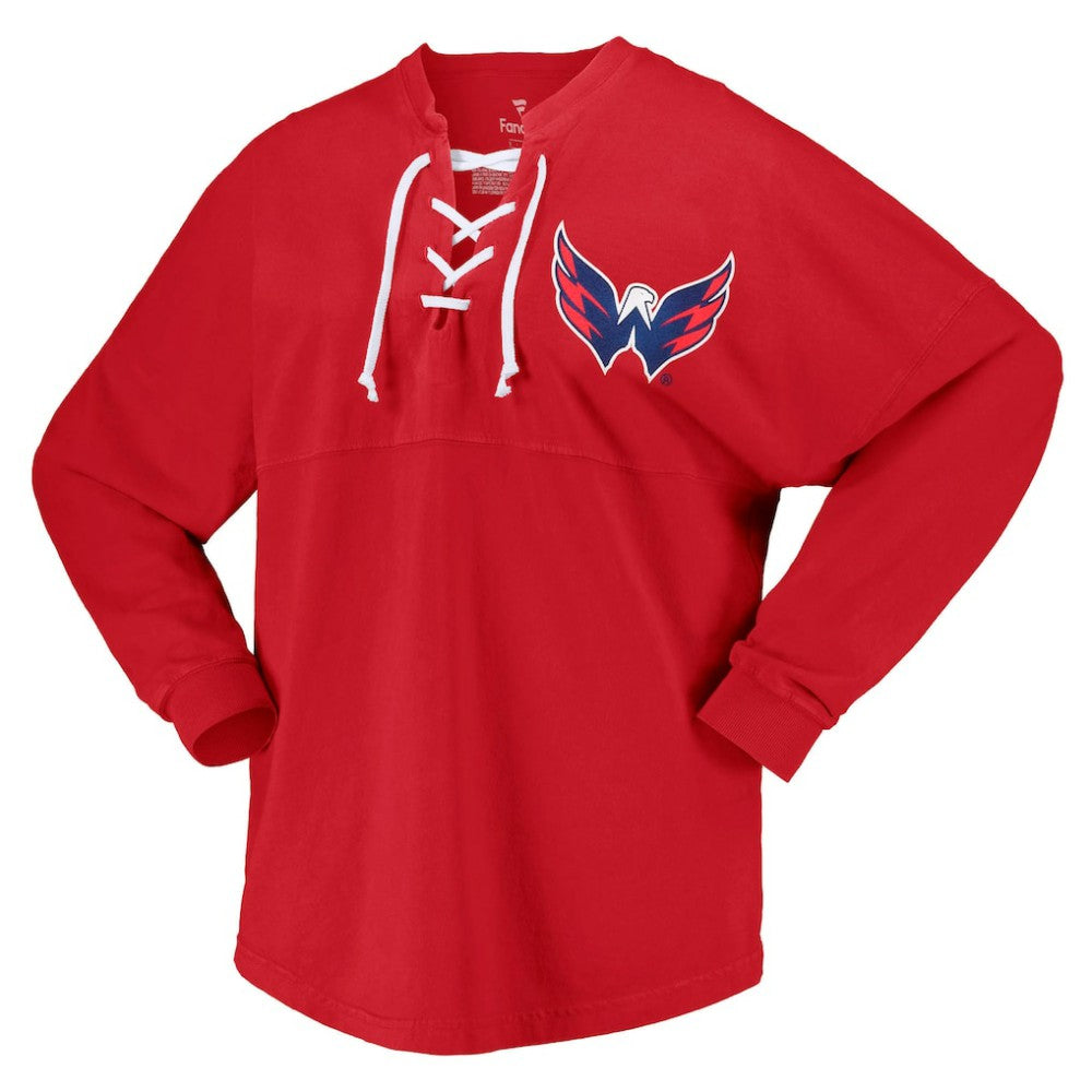 Washington Capitals Fanatics Women's Spirit Lace-Up V-Neck Long Sleeve Jersey T-Shirt