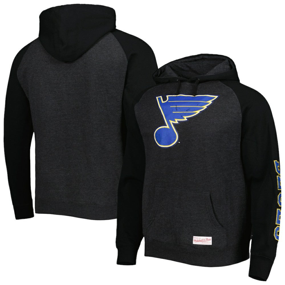 St. Louis Blues Mitchell & Ness Distressed Logo Raglan Pullover Hoodie