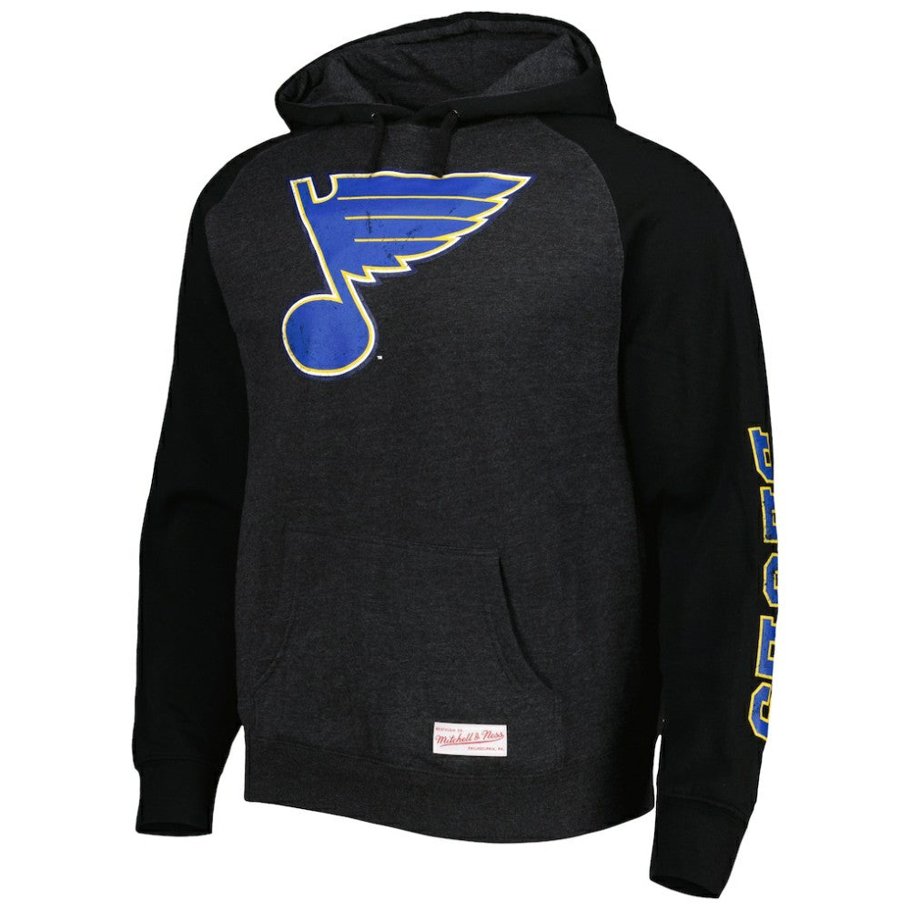 St. Louis Blues Mitchell & Ness Distressed Logo Raglan Pullover Hoodie