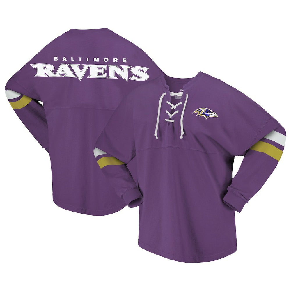NFL Baltimore Ravens Women's Spirit Jersey Lace-Up V-Neck Long Sleeve T-Shirt