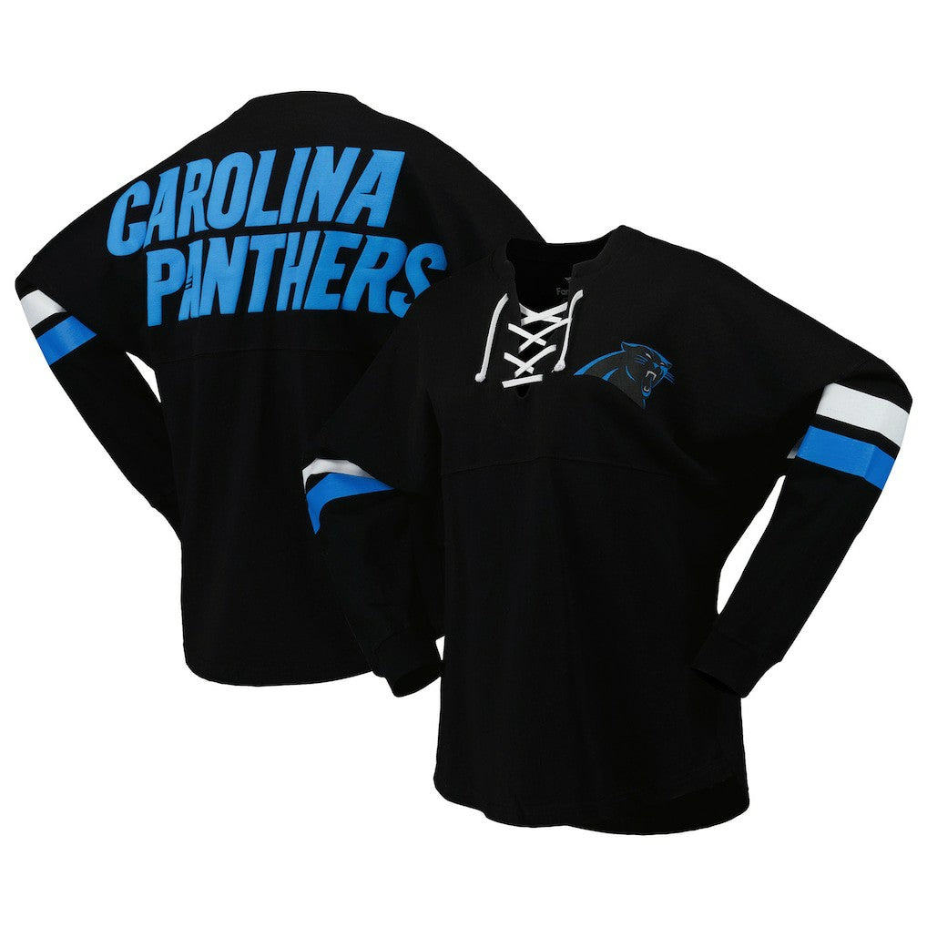 NFL Carolina Panthers Women's Spirit Jersey Lace-Up V-Neck Long Sleeve T-Shirt
