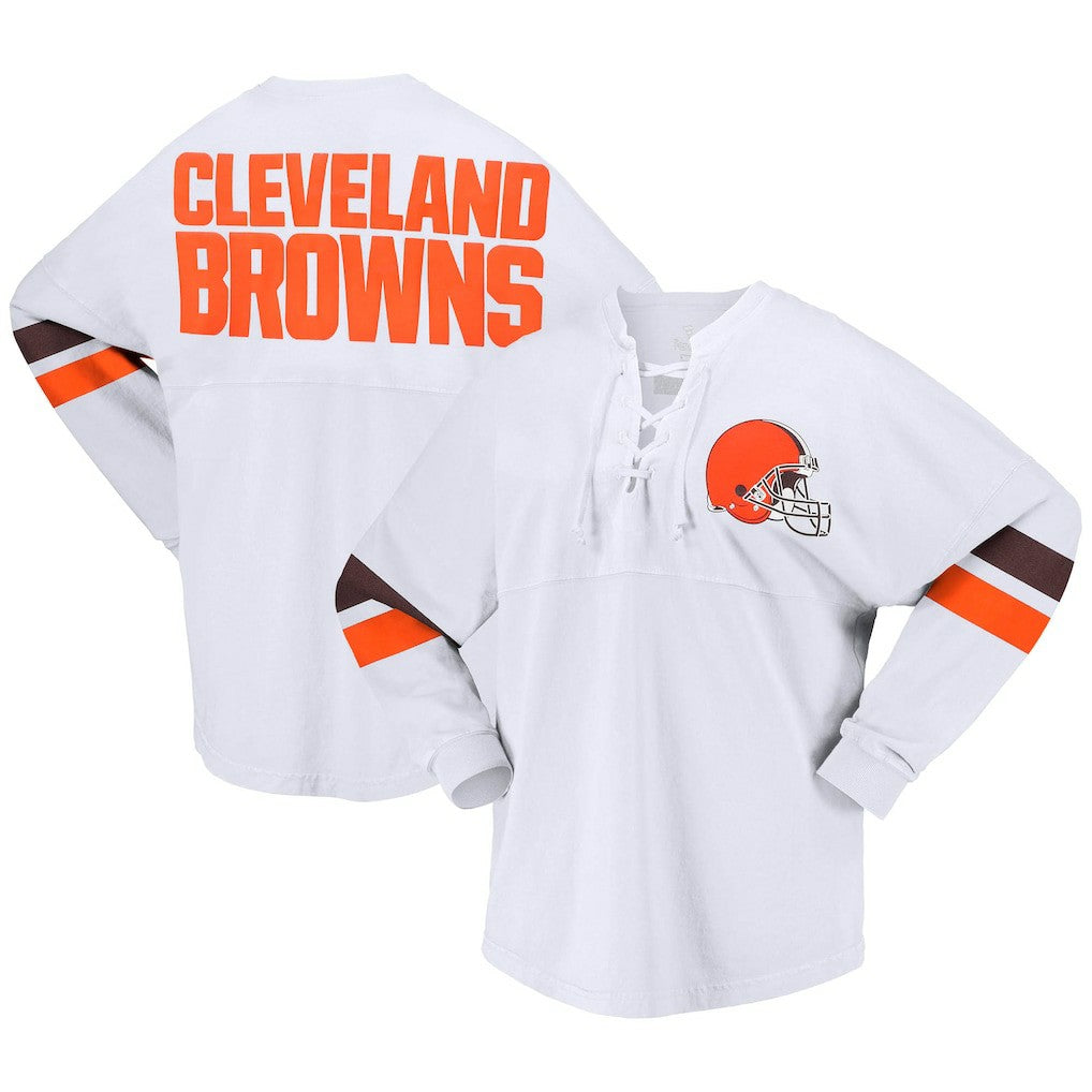 NFL Cleveland Browns Women's Spirit Jersey Lace-Up V-Neck Long Sleeve T-Shirt
