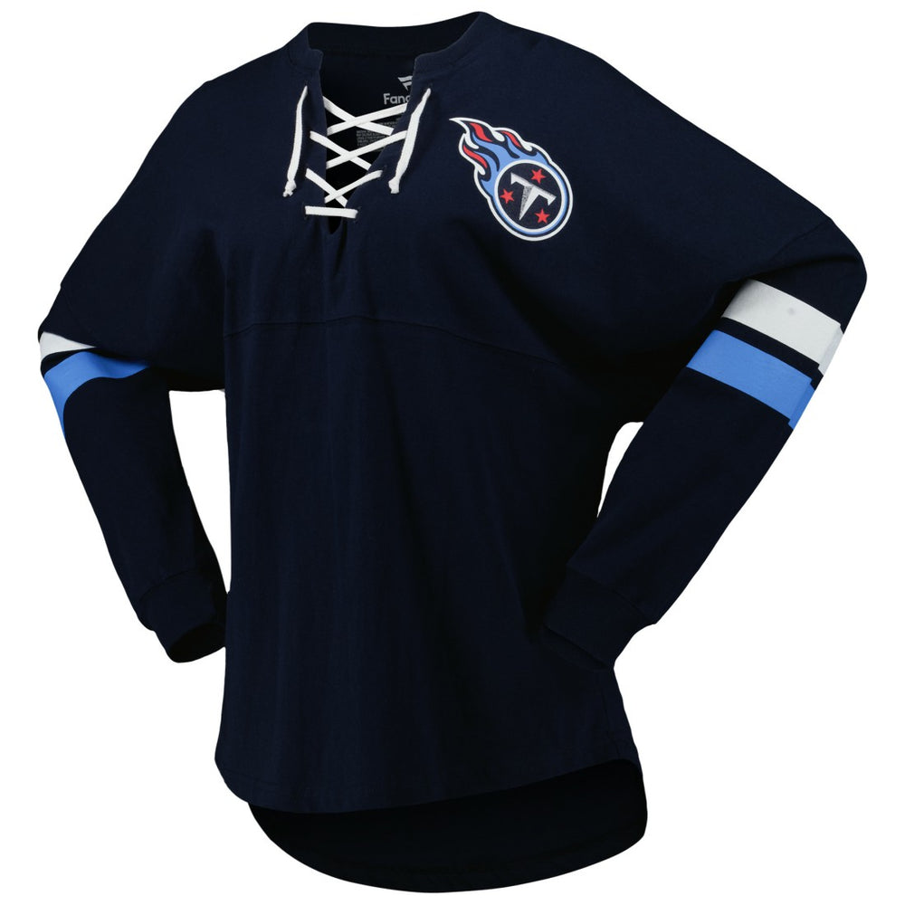 NFL Tennessee Titans Women's Spirit Jersey Lace-Up V-Neck Long Sleeve T-Shirt