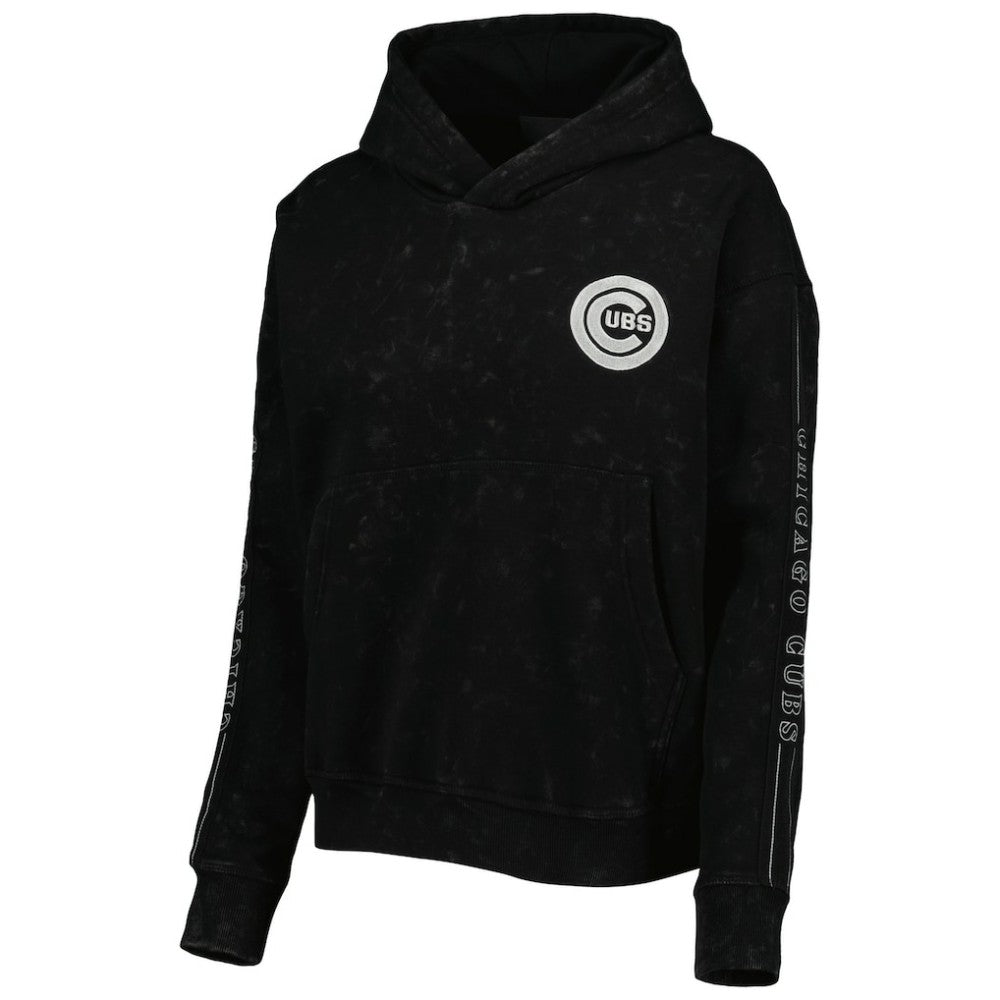Chicago Cubs The Wild Collective Women's Marble Pullover Hoodie - Black