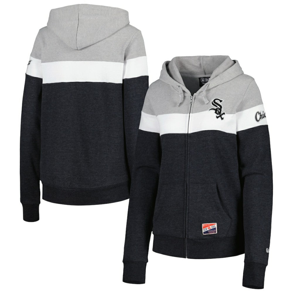 Chicago White Sox Women's Colorblock Full-Zip Hoodie Jacket - Heather Black | New Era
