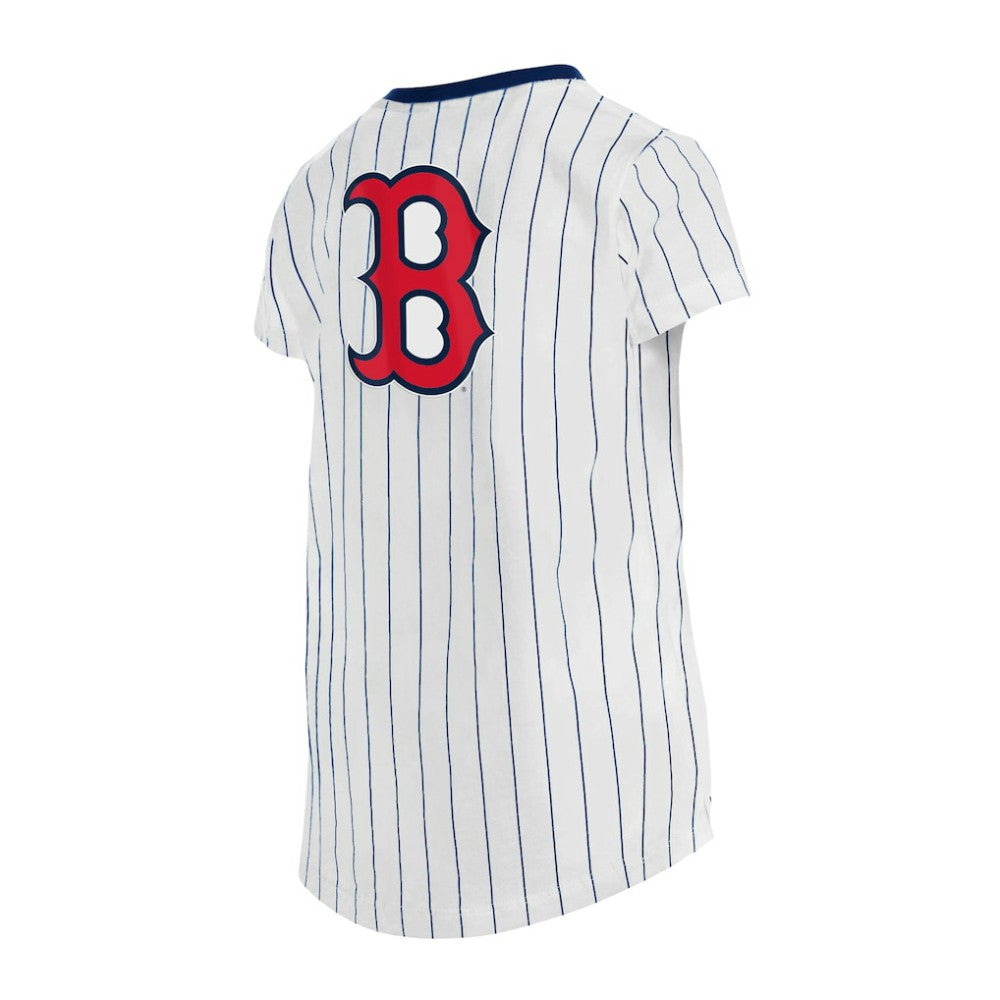 Boston Red Sox Girls Youth Pinstripe V-Neck T-Shirt - White | New Era