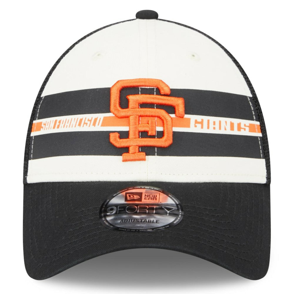 San Francisco Giants Team Stripe Trucker 9FORTY Snapback Hat - White/Black | New Era