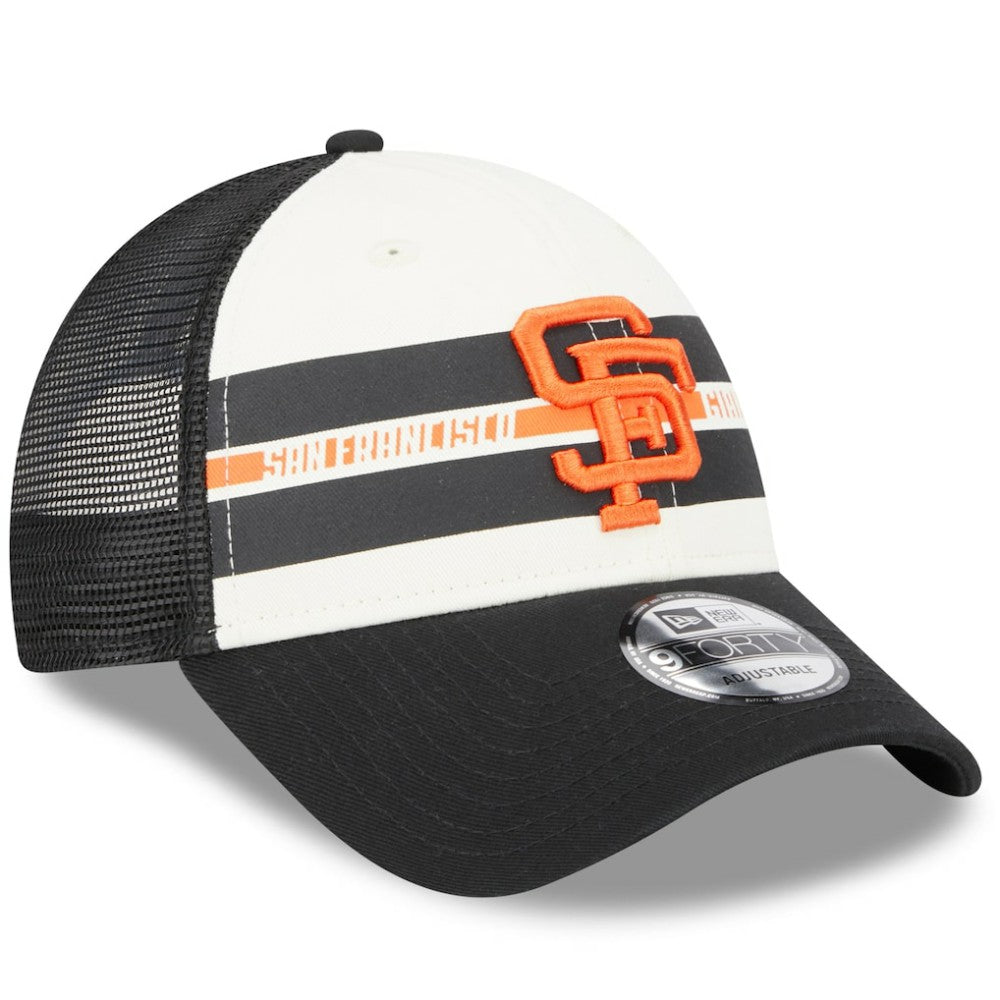 San Francisco Giants Team Stripe Trucker 9FORTY Snapback Hat - White/Black | New Era