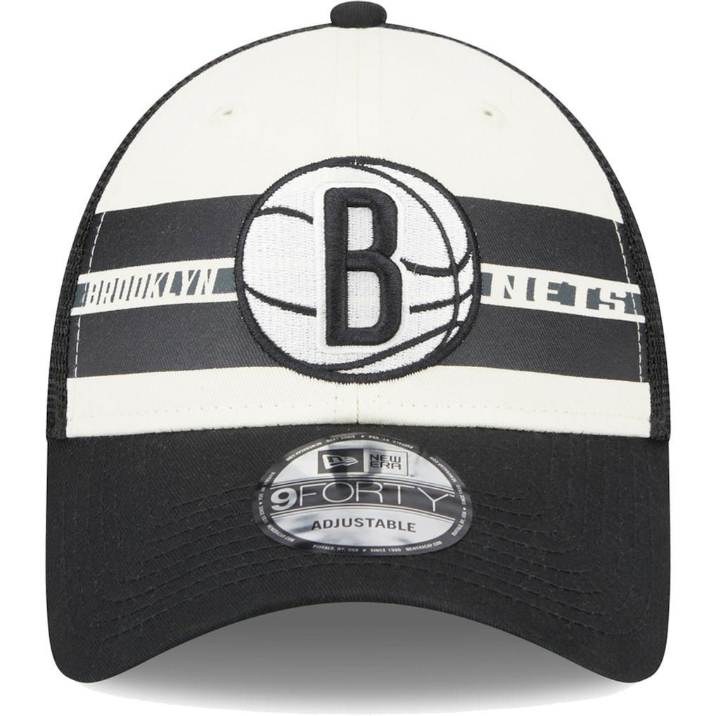 Brooklyn Nets Stripes 9FORTY Trucker Snapback Hat - Black | New Era shop