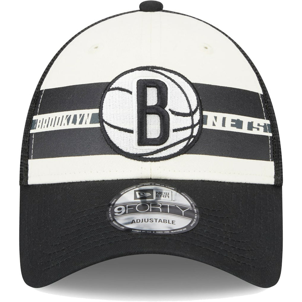 Brooklyn Nets Stripes 9FORTY Trucker Snapback Hat - Black | New Era shop
