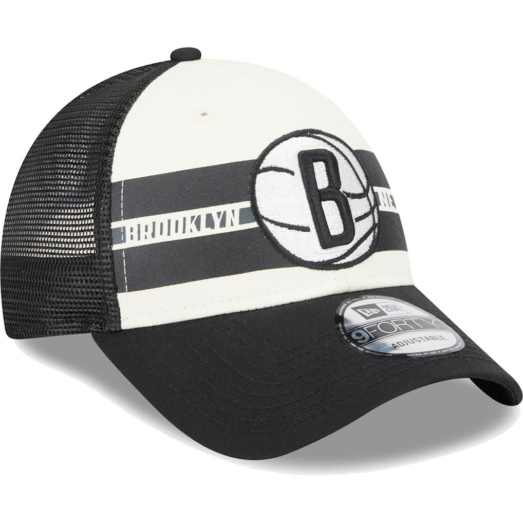 Brooklyn Nets Stripes 9FORTY Trucker Snapback Hat - Black | New Era shop