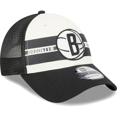 Brooklyn Nets Stripes 9FORTY Trucker Snapback Hat - Black | New Era shop