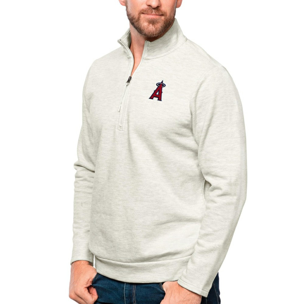 Los Angeles Angels Antigua Gambit Quarter-Zip Pullover Top - Oatmeal