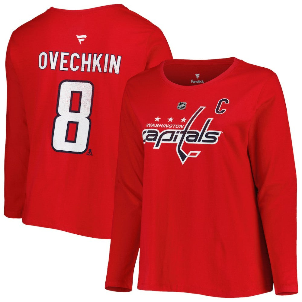 Washington Capitals Profile Women's Plus Size Distressed Printed Name & Number Long Sleeve T-Shirt