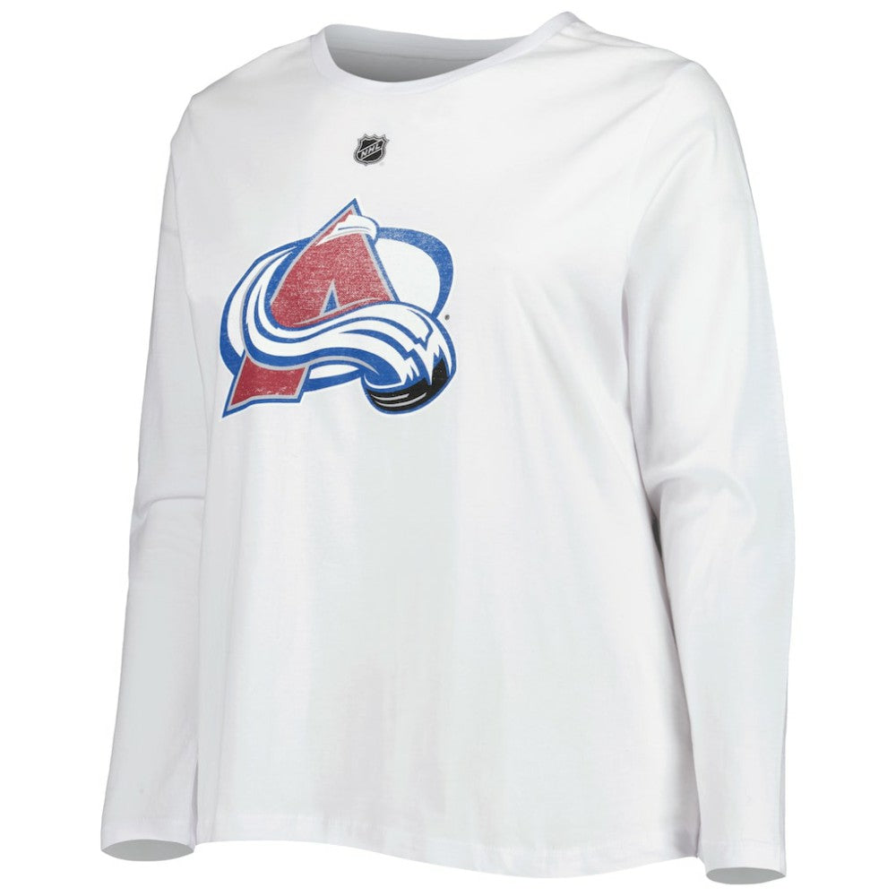 Colorado Avalanche Profile Women's Plus Size Distressed Printed Name & Number Long Sleeve T-Shirt