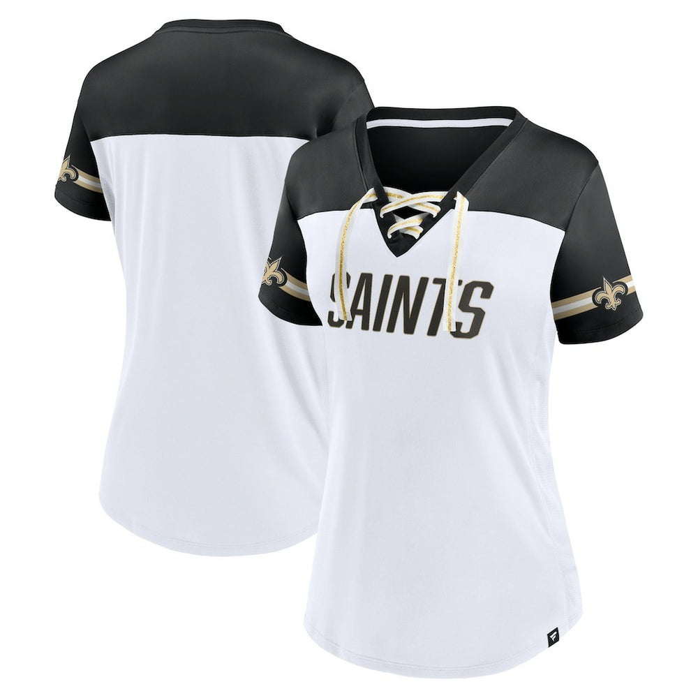 NFL New Orleans Saints Women's Dueling Slant V-Neck Lace-Up T-Shirt