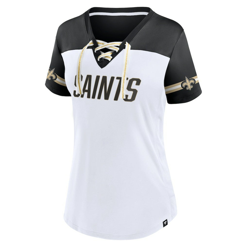 NFL New Orleans Saints Women's Dueling Slant V-Neck Lace-Up T-Shirt