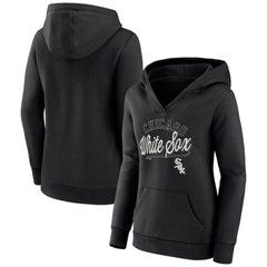 Chicago White Sox Women's Simplicity Crossover V-Neck Pullover Hoodie - Black