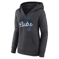 Chicago Cubs Women's Simplicity Crossover V-Neck Pullover Hoodie - Heather Charcoal