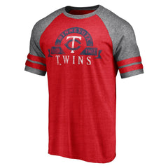 Minnesota Twins Utility Two-Stripe Raglan Tri-Blend T-Shirt - Heather Red