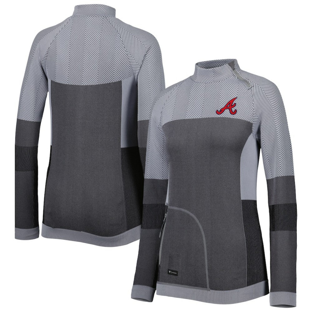 Atlanta Braves Levelwear Women's Verse Asymmetrical Raglan Tri-Blend Quarter-Zip Jacket - Charcoal