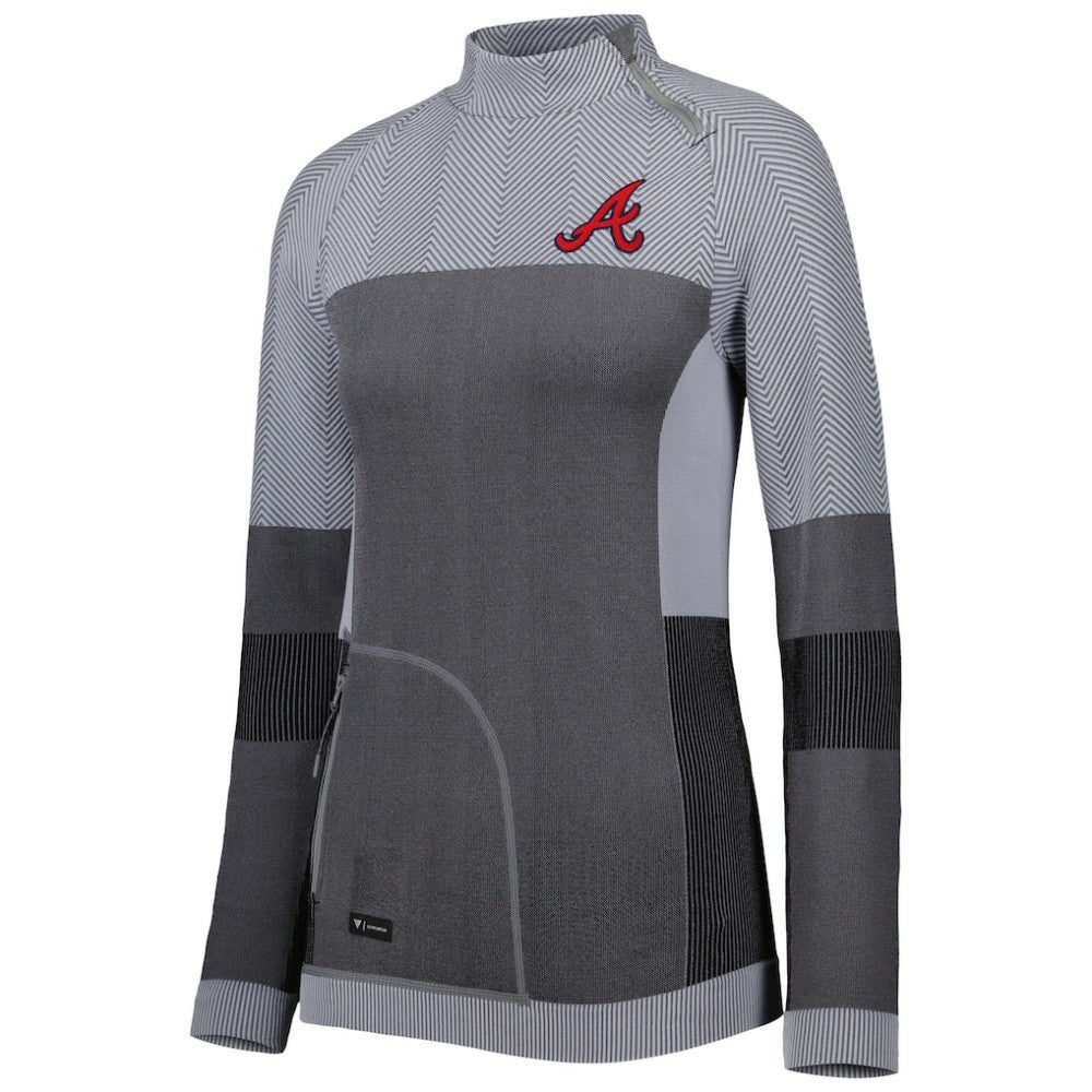 Atlanta Braves Levelwear Women's Verse Asymmetrical Raglan Tri-Blend Quarter-Zip Jacket - Charcoal