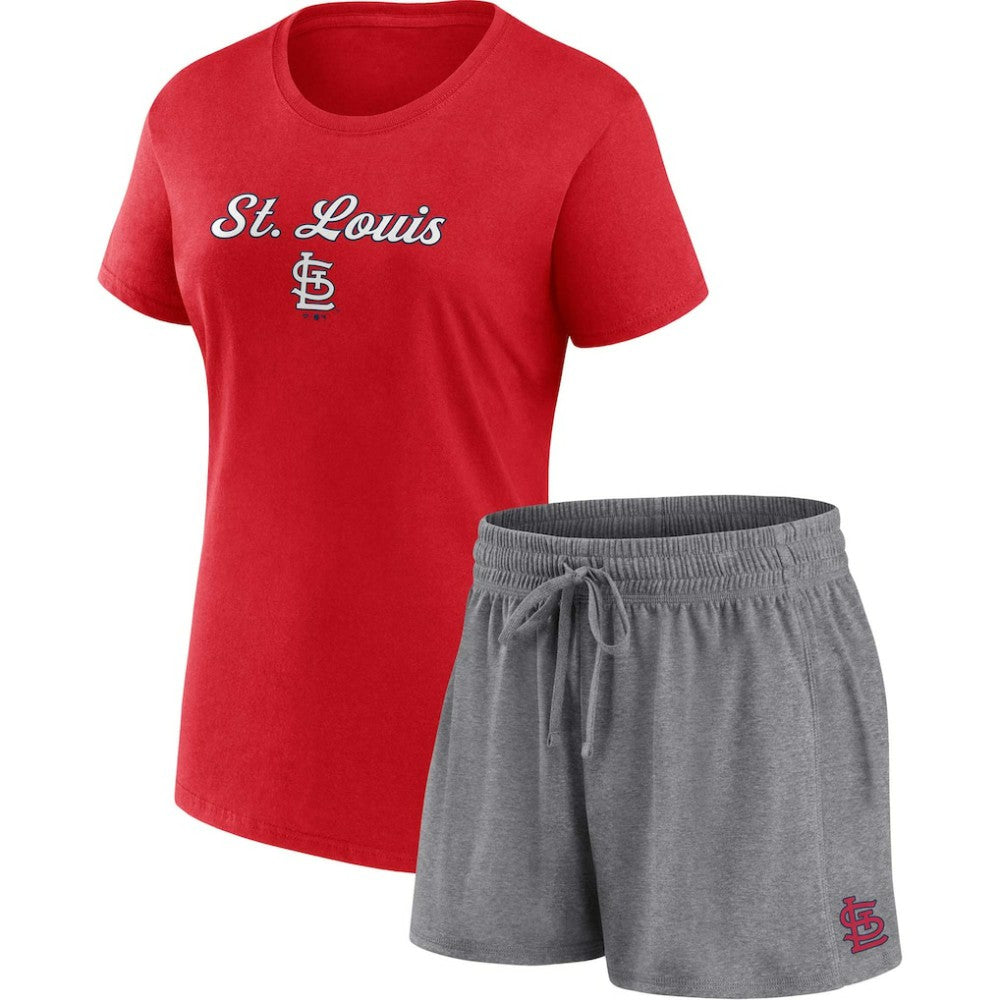 St. Louis Cardinals Women's Script T-Shirt & Shorts Combo Set - Red/Gray