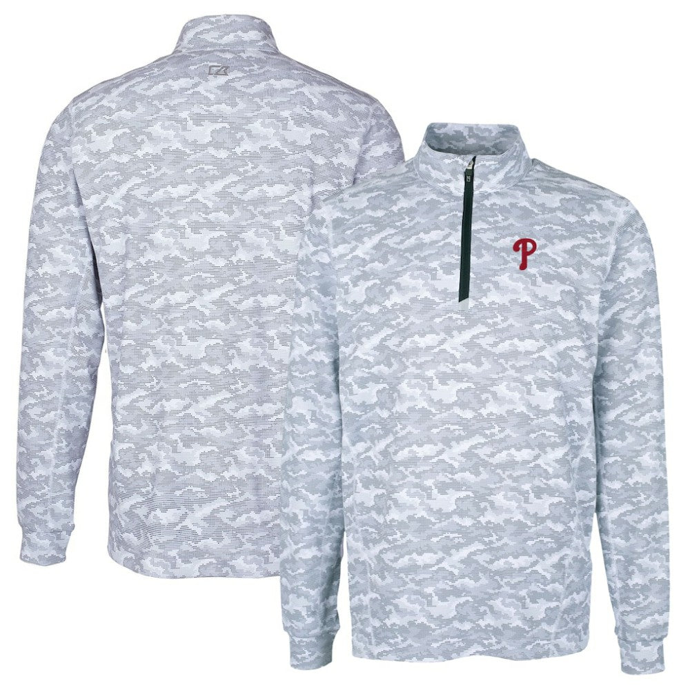 Philadelphia Phillies Cutter & Buck Big & Tall Traverse Camo Print Stretch Quarter-Zip Pullover Top - Charcoal