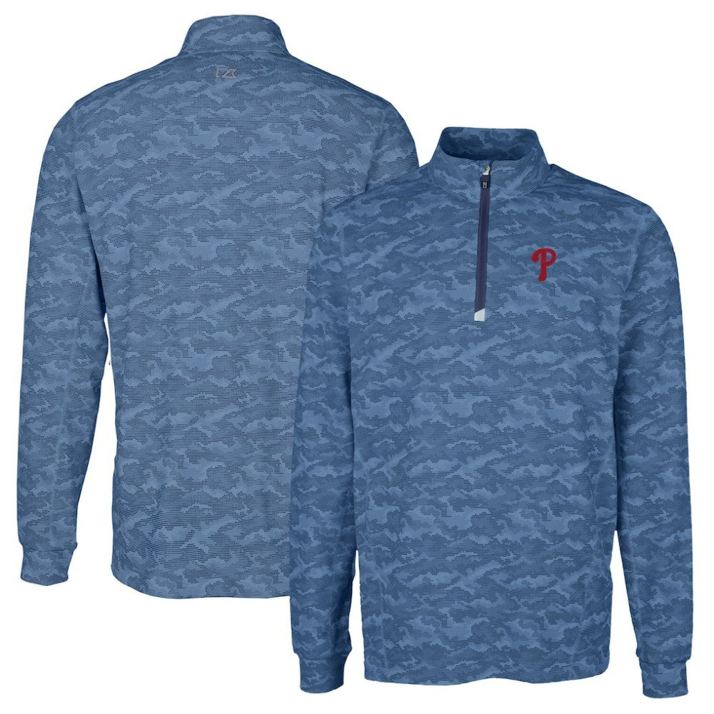 Philadelphia Phillies Cutter & Buck Big & Tall Traverse Camo Print Stretch Quarter-Zip Pullover Top - Navy