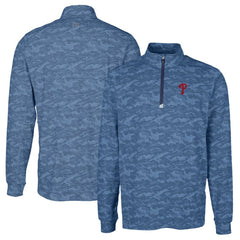Philadelphia Phillies Cutter & Buck Big & Tall Traverse Camo Print Stretch Quarter-Zip Pullover Top - Navy