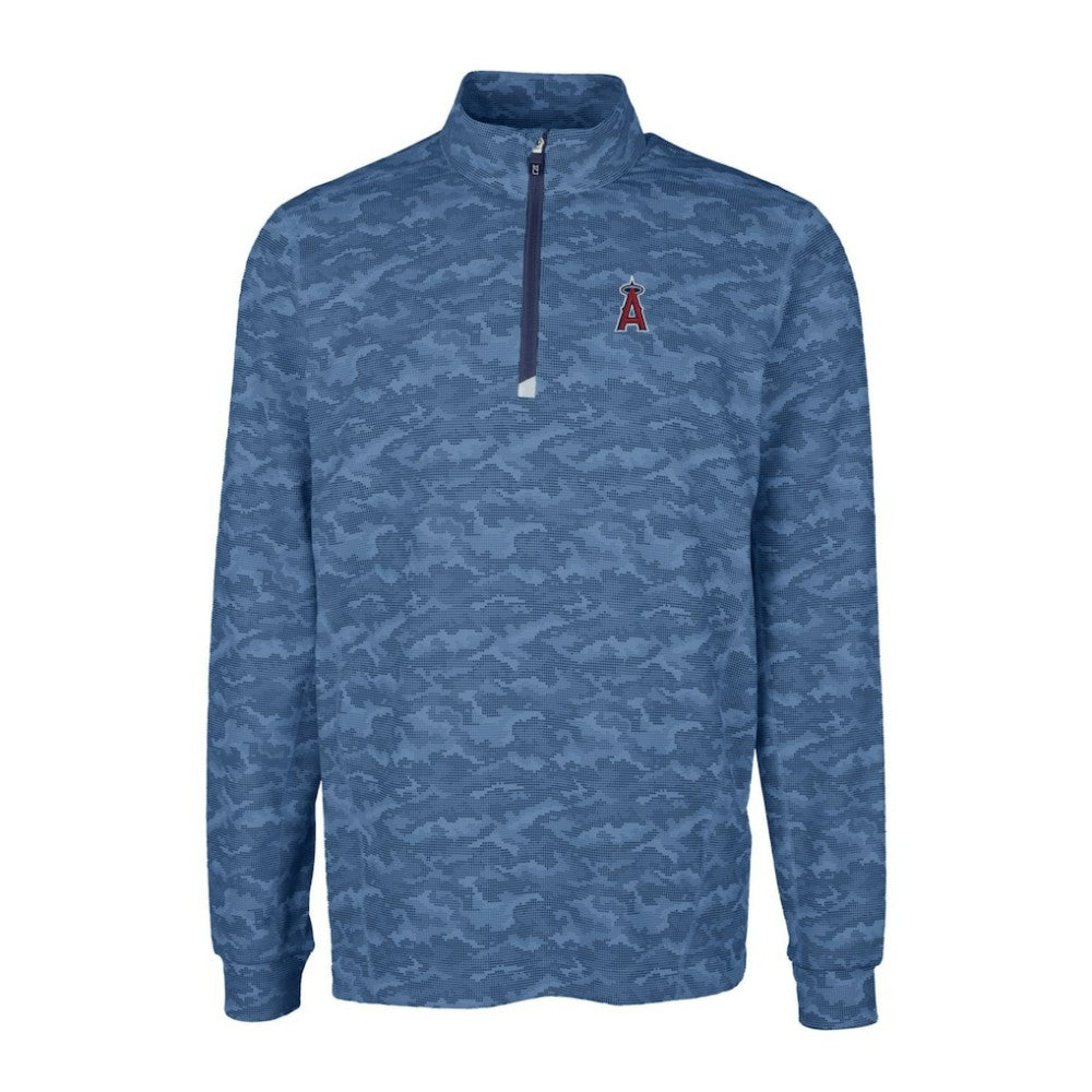 Los Angeles Angels Cutter & Buck Big & Tall Traverse Camo Print Stretch Quarter-Zip Pullover Top - Navy
