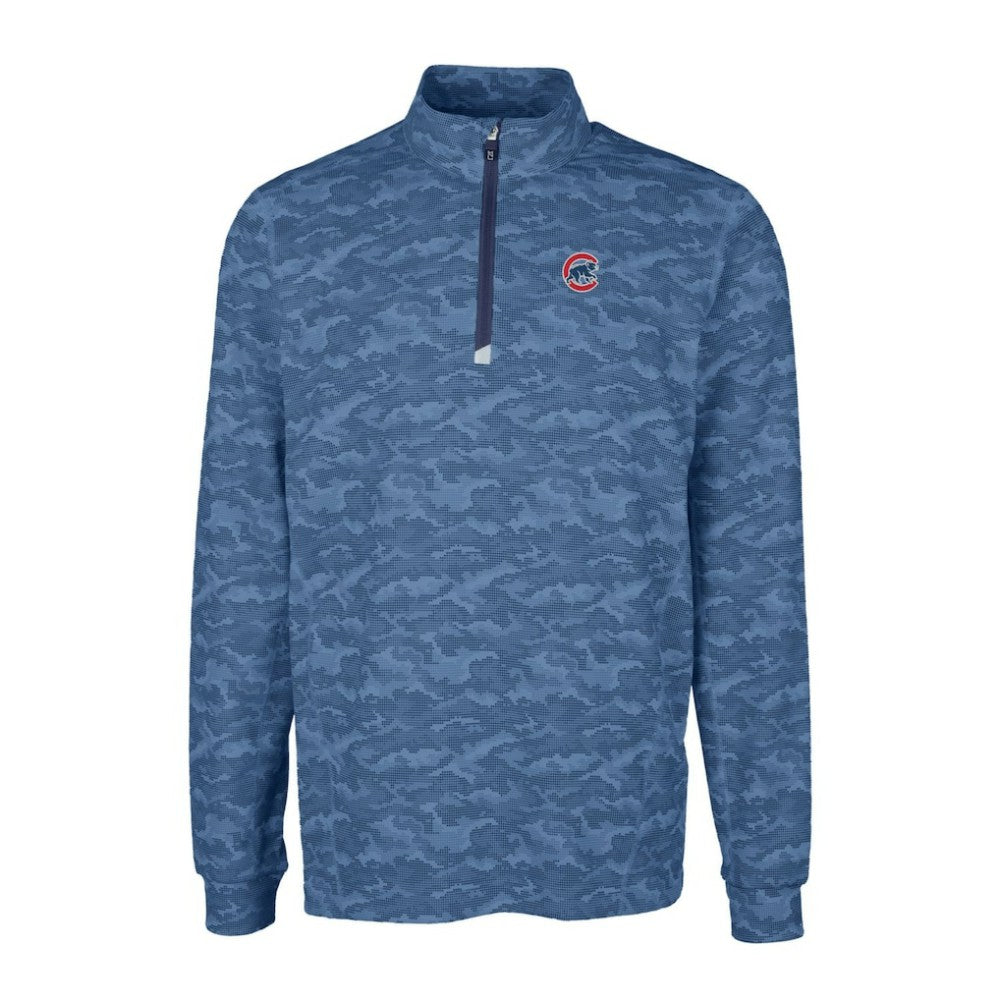 Chicago Cubs Cutter & Buck Big & Tall Traverse Camo Print Stretch Quarter-Zip Pullover Top - Navy