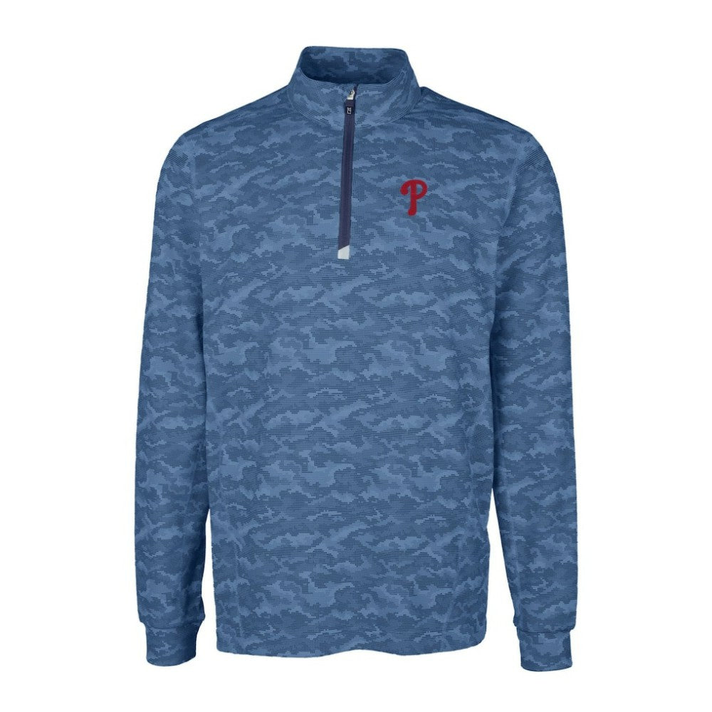 Philadelphia Phillies Cutter & Buck Traverse Camo Print Stretch Quarter-Zip Pullover Top - Navy