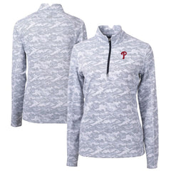 Philadelphia Phillies Cutter & Buck Women's Traverse Camo Print Stretch Quarter-Zip Pullover Top - Charcoal