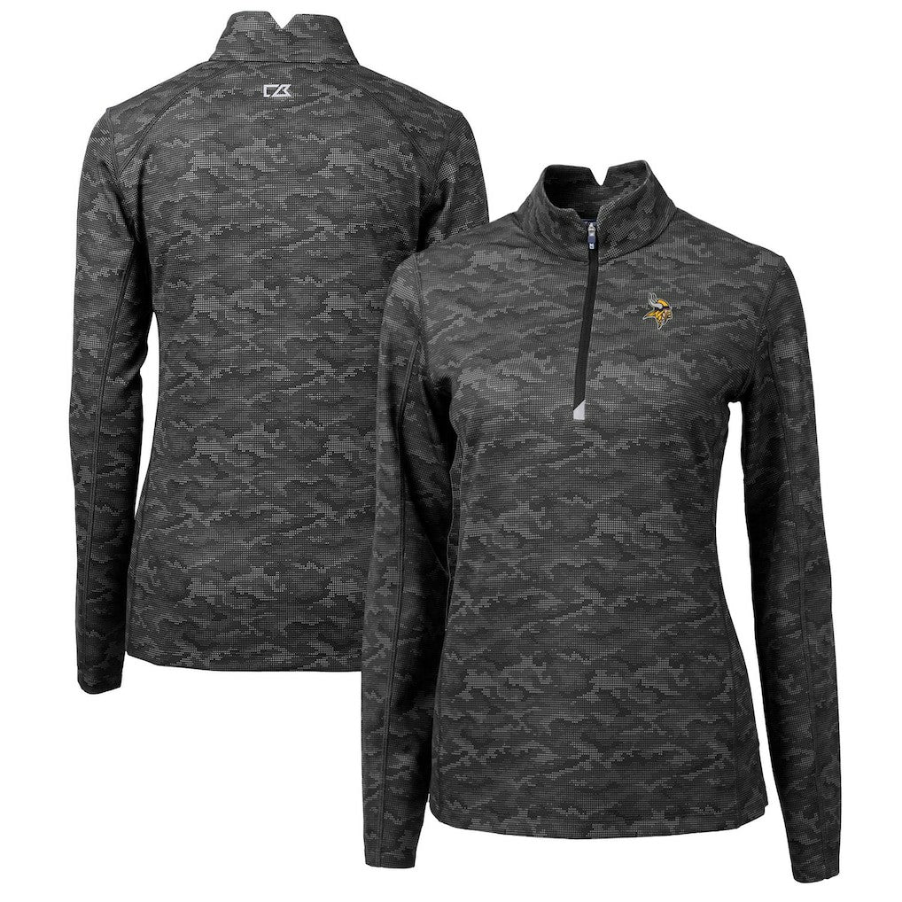 NFL Minnesota Vikings Cutter & Buck Women's Traverse Camo Print Stretch Quarter-Zip Pullover Top