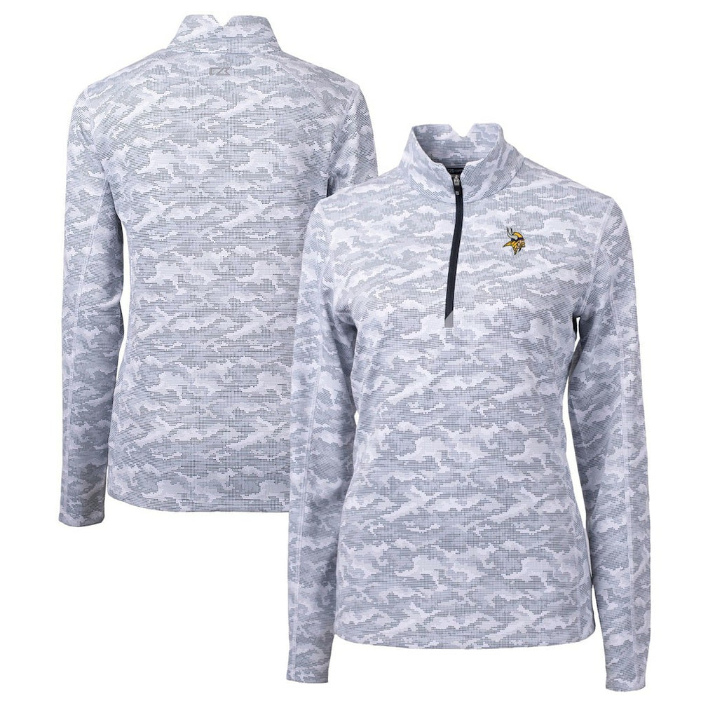 NFL Minnesota Vikings Cutter & Buck Women's Traverse Camo Print Stretch Quarter-Zip Pullover Top