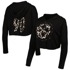 NFL Pittsburgh Steelers T.J. Watt  Majestic Threads Women's Leopard Player Name & Number Long Sleeve Cropped Hoodie