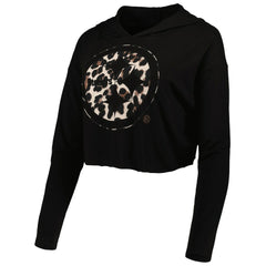 NFL Pittsburgh Steelers T.J. Watt  Majestic Threads Women's Leopard Player Name & Number Long Sleeve Cropped Hoodie