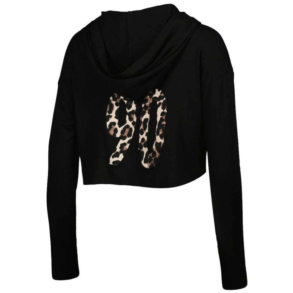 NFL Pittsburgh Steelers T.J. Watt  Majestic Threads Women's Leopard Player Name & Number Long Sleeve Cropped Hoodie