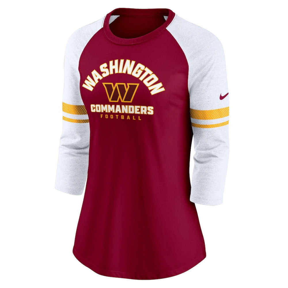 NFL Washington Commanders Women's Fashion 3/4-Sleeve Lightweight Raglan Fashion T-Shirt