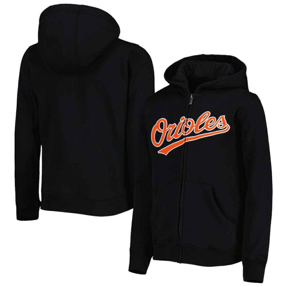 Baltimore Orioles Youth Wordmark Full-Zip Fleece Hoodie - Black