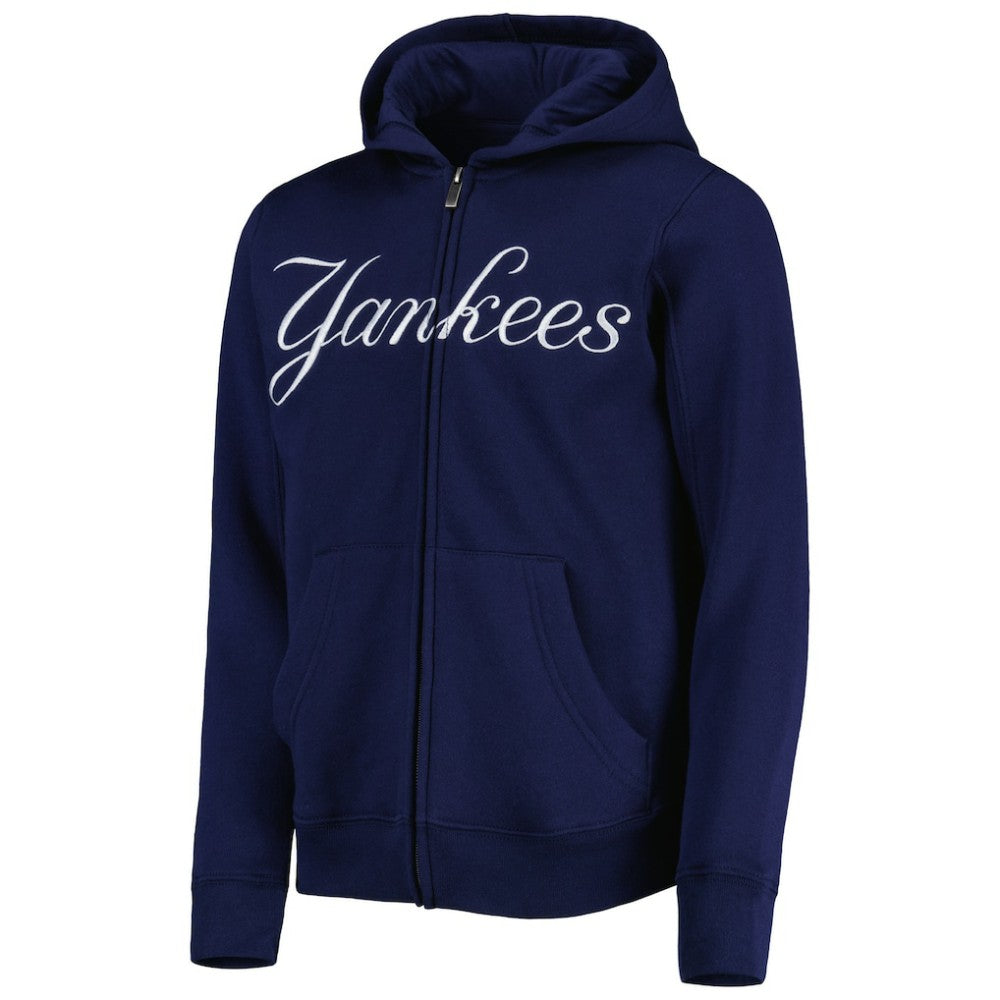 New York Yankees Youth Wordmark Full-Zip Fleece Hoodie - Navy