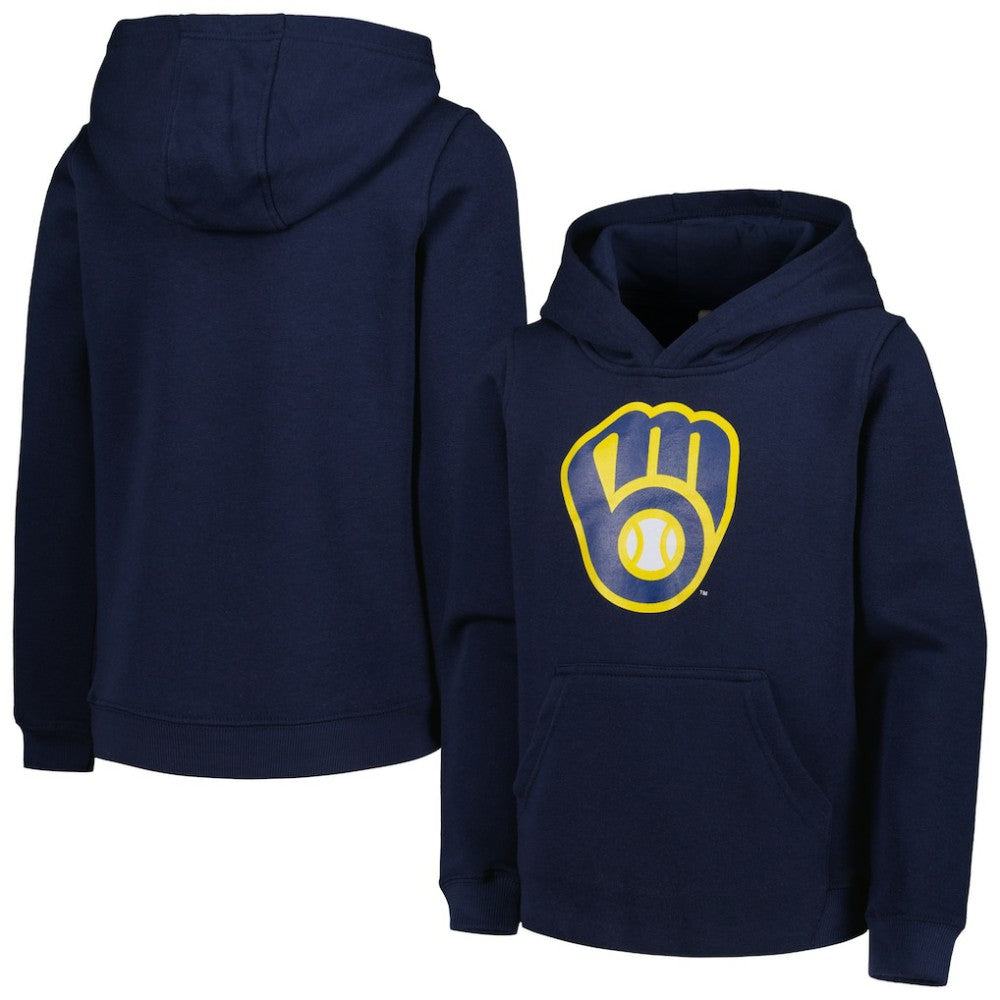 Milwaukee Brewers Youth Team Primary Logo Pullover Hoodie - Navy