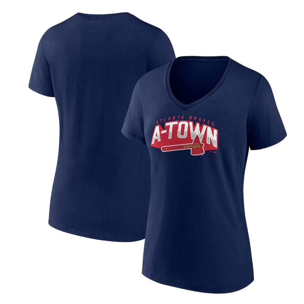 Atlanta Braves Women's Paint the Black V-Neck T-Shirt - Navy