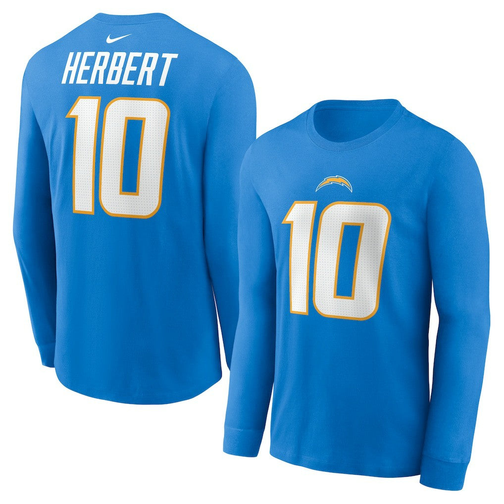 NFL Los Angeles Chargers Justin Herbert  Player Name & Number Long Sleeve T-Shirt