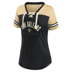 NFL New Orleans Saints Women's Blitz & Glam Lace-Up V-Neck Jersey T-Shirt